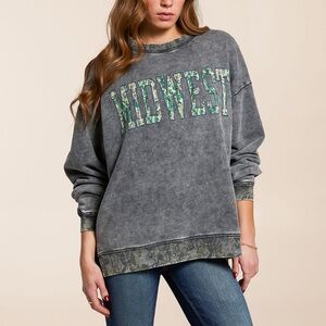 Buckle Modish Rebel women’s oversized acid wash camo pullover sweatshirt SMALL